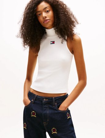 Tommy Jeans Tjw Slim Sh Badge Rib Tank - White - XL