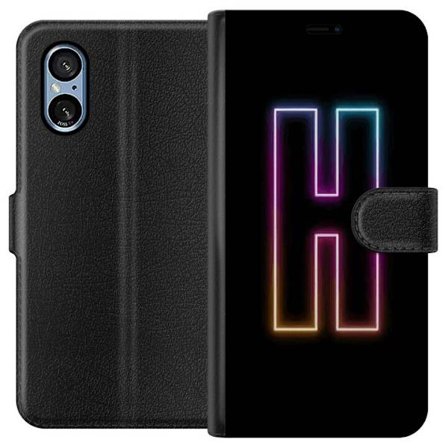 Yhteensopiva Lompakkokotelo Sony Sony Xperia 5 V Minimalistinen neonkirjain H väriä vaihtavassa valossa mustaa taustaa vasten modernilla typografise