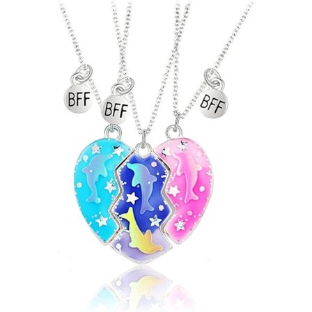 Vennskapsarmbånd Best Friend Halsbånd for 3 jenter Magnetisk matchende hjerteanheng BFF-halsbånd for søster