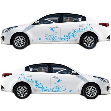 (Sininen) Perhonen ja kukka köynnös auton kehon tarrat