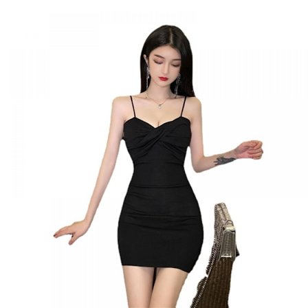 Remstropper for kvinner Ryggløs kjole Sexy kjoler Kvinner Ensfarget Club Natt Kjeder Rumpe Ermeløs Kort kjole Kjole Kvinner Hofte kjole(Svart)