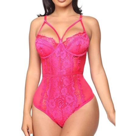 tifo Dam Sexy Body Lingerie En Delig Babydoll V-hals Teddy Snap Gren Barbie Rosa Medium