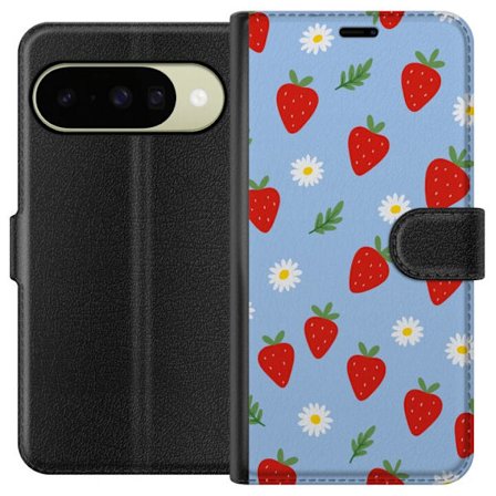 Kompatibelt Plånboksfodral till Google Google Pixel 10 Jordgubbar jordgubbar tryck sommar bär blommor prästkragar svensk midsommar retro design kö