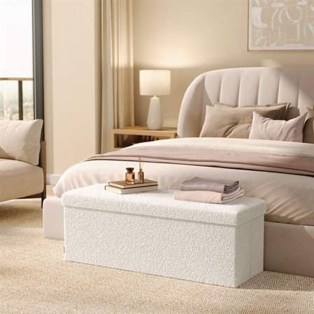 Blød opbevaringsbænk med sædehynde 110x38x38cm - Hvid