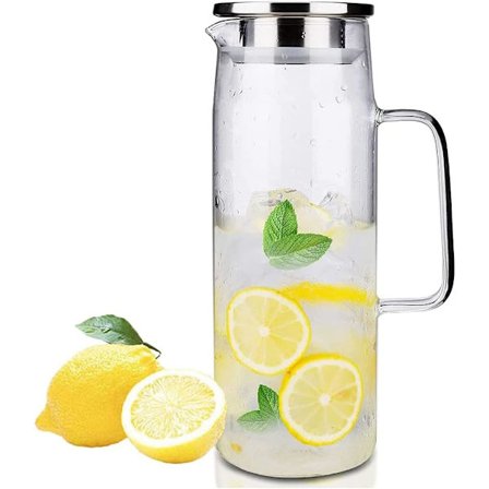 Borosilikatglass Vannkanne Saftkanne Karaffel med Lokk Børste for Varmt/Kaldt Vann Iste 1500ml