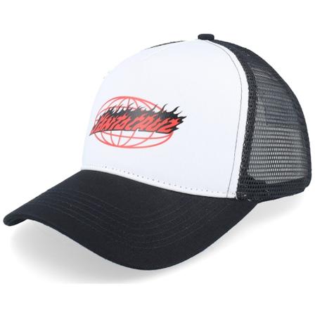 Santa Cruz - White trucker Caps - Meshback Global Flame Oval White/Black A-Frame Trucker @ Hatstore