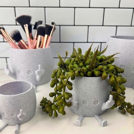 Blomma Kruka med Långfinger Harts Roligt Uttryck Trädgårdskruka För Hemmet, 100% Ny