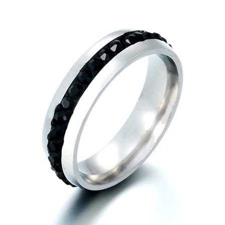 Rostfritt stål ring SVARTA strass