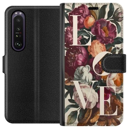 Yhteensopiva Lompakkokotelo Sony Xperia 1 III Rakkaus kukkamotiivi pionien ja vintage-värien kanssa romanttinen suunnittelu lämpimällä tunnelmalla täy