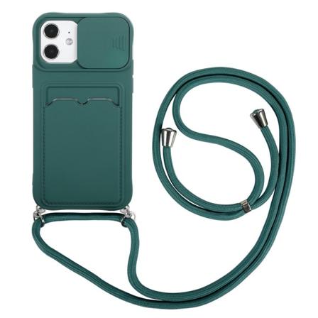 iPhone 12 - Silikonskal med Kortfack Mörkgrön