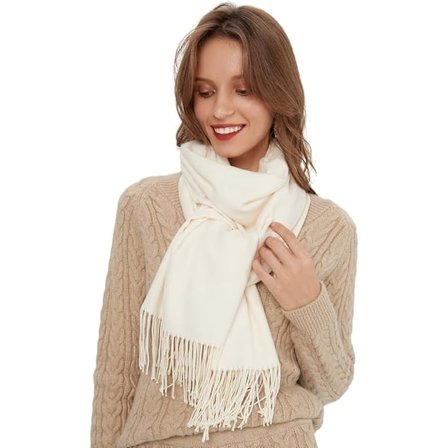 Sjal Höst Kvinnor Män 200 * 70 CM Vinter Silkeslen Elegant Mjuk Sjal för Bröllop Fest Kväll, Vit