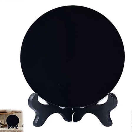 Naturlig Obsidian Spåspeil Rund Plate Speil med Stativ for Spådom Meditasjon Healing