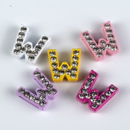 Berlock med Strass & Färg Bostav W - Busy Lizzie