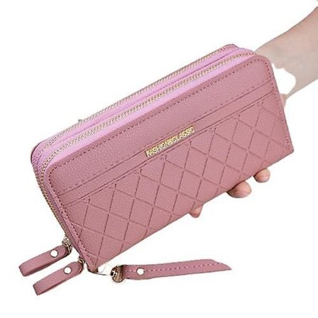 Muodi Retro Yksivärinen Kaksinkertainen Vetoketju Korttikotelo PU Pitkä Lompakko Naisten Persoonallisuus Tarvikkeet Ulkona,Pinkki