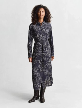 GANT Floral Print Ls Shirt Dress - Navy - 44