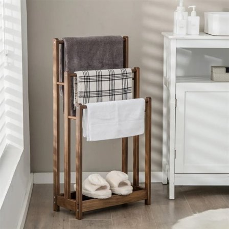 Puinen pyyheteline, 3 tankoa ja hylly – rustiikinruskea