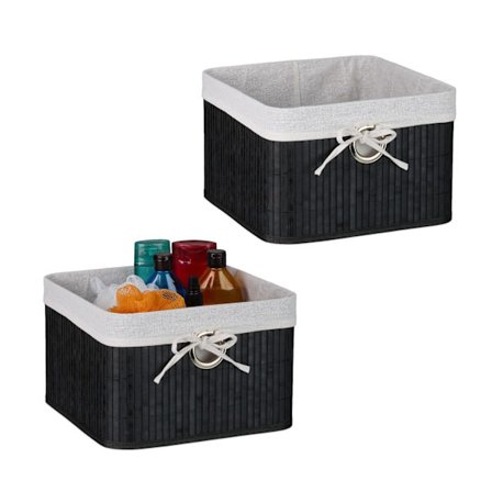 Bambuinen säilytyskorisarja, neliö, kangasvuorattu