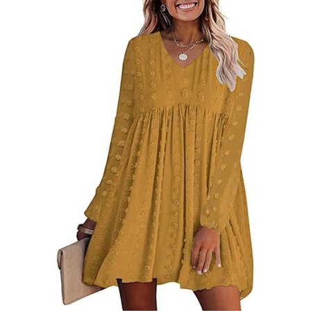 Damklänningar Långärmade Kort Miniklänning V-hals Flowy Casual