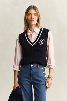 GANT - Kabelstrikket bomullsvest til dame evening blue