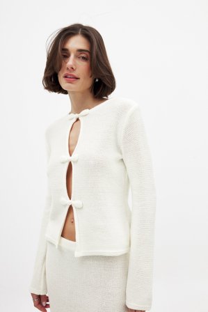 NA-KD Knitted Button Detail Top - Strikkede toppe - Hvid - S