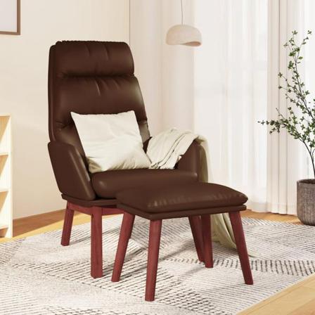 Vidaxl Vilstol Med Pall Brun Äkta Läder Och Konstläder Brun