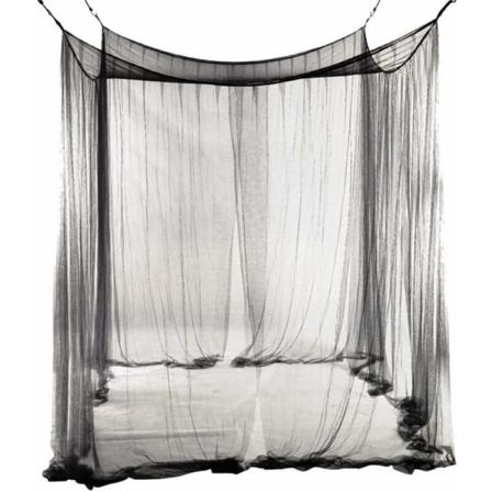 Myggnetting for dobbeltseng, rektangulær ensfarget med 4 åpninger, enkel installasjon, polyester, svart, 190cm x 210cm x 240cm-