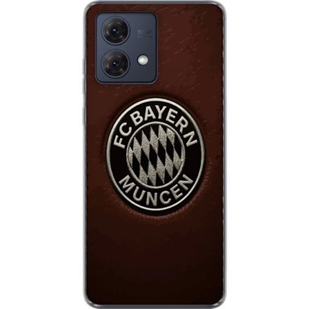 Kompatibel Mobilcover til Motorola Moto G84 FC Bayern München emblem på brun læderbaggrund klassisk fodboldmotiv perfekt til fans af tysk fodbold og e