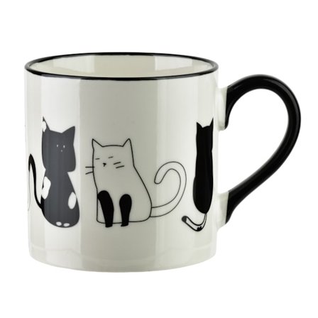 COTTELLO 370 ml kaffekop i sort porcelæn med kattemotiv