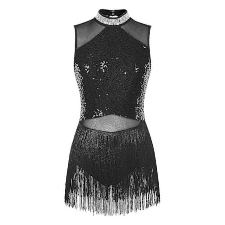 Dame Pailletter Diamant Latin Jazz Dansekostume Ærmeløs Udskåret Ryg Flydende Kvaster Leotard Kjole Tango Cha-Cha Samba Dansebeklædning