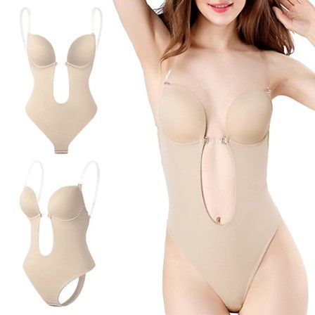 Kvinnor kastar djup V-ringad Body Shaper Axelbandslös Backless Body Shapewear