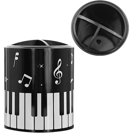 Musik Piano Blyertspenna Kopp Pen Behållare Hållare, Svart Piano Musikalisk Melodi Tema Blyertspenna Kruka Organizer För Skrivbord Musik Dekoration 