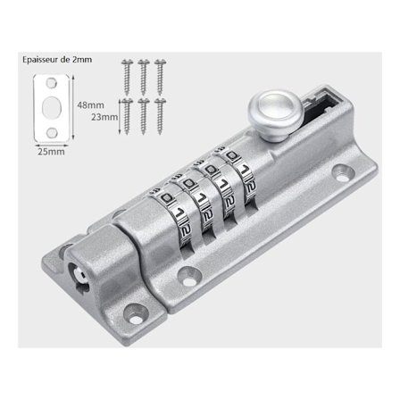 Kodad dørlås 4 hjul Omkodelig Vandtæt Kombinationslås Nøglefri lås med envejs skruer Høj sikkerhed til skure/lade (Sølv)