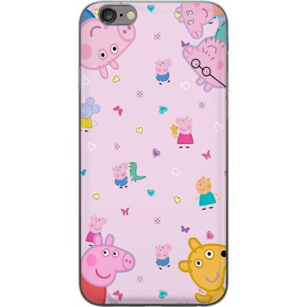 Kompatibelt Mobildeksel til Apple iPhone 6 Plus Peppa Gris med en baby i armene, mamma gris motiv i fargerik og myk barneillustrasjon med hjerter