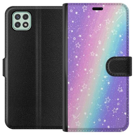 Kompatibel Tegnebogsetui til Samsung Galaxy A22 5G Rainbow-farvet pastelbaggrund med hvide stjerner og glitrende prikker i blød overgang
