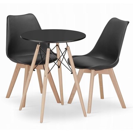 VALORA KOVA 60 Runt Bord med 2 RIXK Svarta Stolar Set