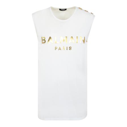 Balmain, Sleeveless T-shirt with iconic logo Biały, Kobieta, Rozmiar: XS