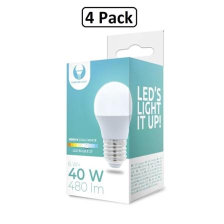 4-Pack FOREVER kallvit LED-lampa E27 6W 480lm (6000K) Vit
