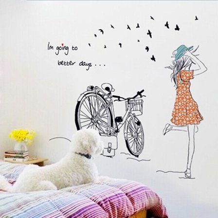 Ny cykelflicka hemrumsdekor Avtagbar väggdekordekoration