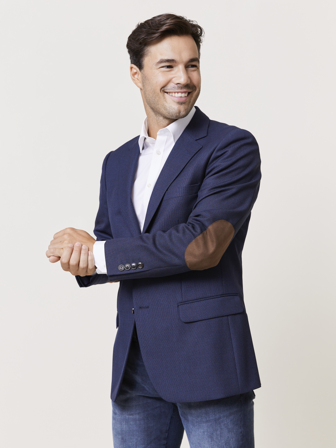 MATCH - Antonio patch blazer - Mario Conti - Str. B258 - Herre - Blazere - Blå - 54% Polyester, 45% Ull, 1% Elastan