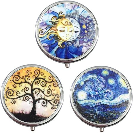 3 stk Runde Metall Pillebokser, 3 Rom Pilleboks Med L Pilleetui