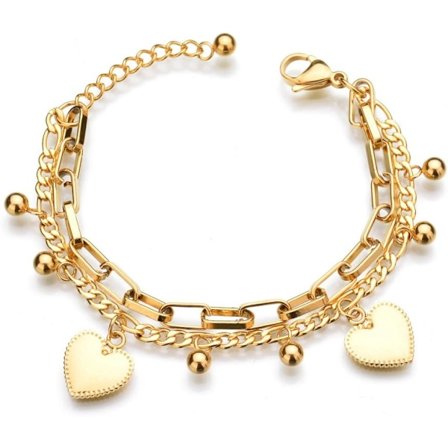 Guld rostfritt stål multikedjor armband med boll och hjärta berlocker för kvinnor
