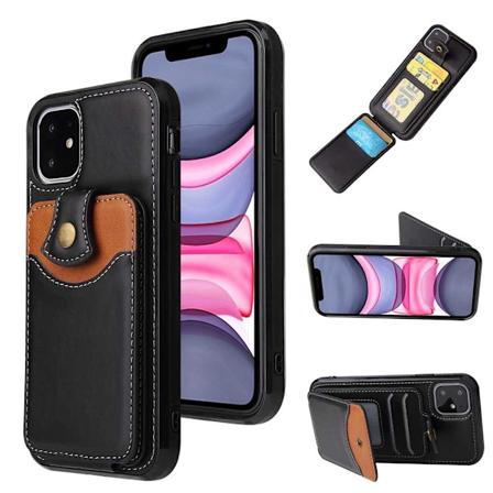 iPhone 11 Skal med Kortfack och Knappstängning - Stilrent och Praktiskt Svart
