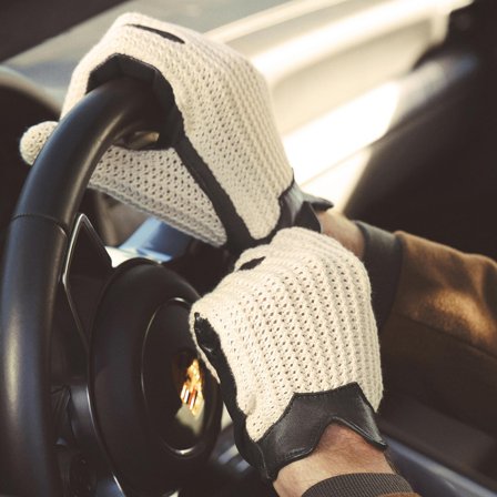 Black & Ivory Touchscreen Compatible Sheep Leather Driving Gloves for Men - Driving Gloves