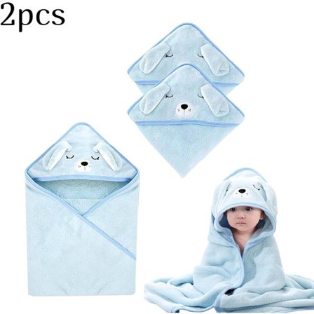 2-delt badehåndklæde med hætte - badeslag - 80 x 80 cm (blå)