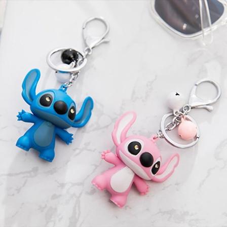 Stitch Legetøj Vedhæng Tegneserie Lydende LED Nøglering Nøglering Par Gave 2Pcs Blue and Pink