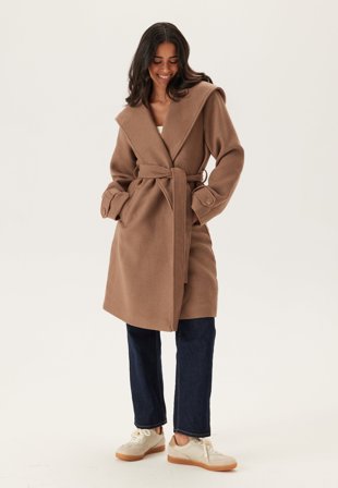 Happy Holly Hooded Wool Mix Coat Nougat 40/42