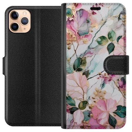 Kompatibel Tegnebogsetui til Apple iPhone 11 Pro Max Abstrakt marmormønster med blomster, blade og gyldne detaljer i bløde pastelfarver