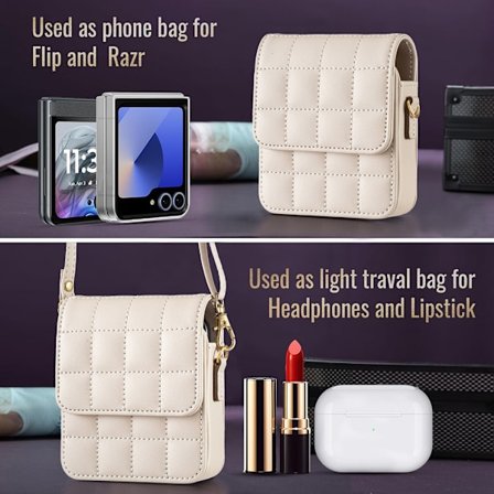Lämplig för Samsung ZFLIP 6 mobiltelefonfodral Huawei nova flip OPPO moto vikbar maskin crossbody-väska off white Samsung Z Flip 3/4/5/6