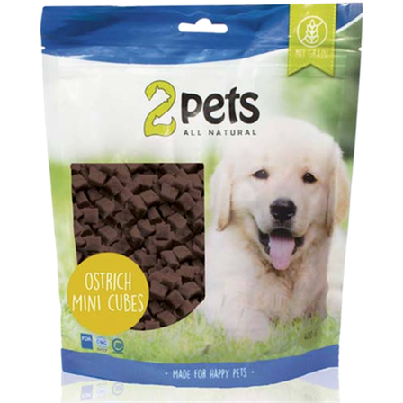 2 pets - Dogsnack Ostrich Mini Cubes 100 g - Hund - Hundegodbiter & tyggebein - Naturlige godbiter for hund - ZOO.no