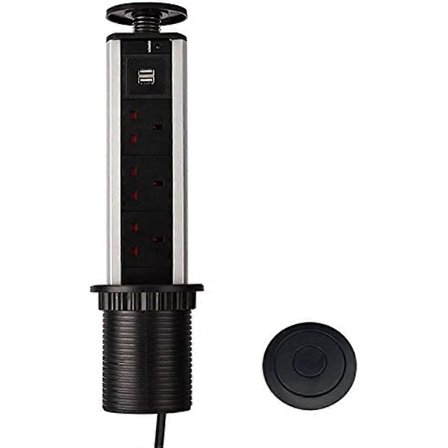 [LCS] Pop-up stikkontakt med USB til køkkenbordplader (sort)